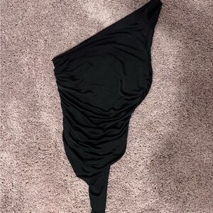 Ruched Black Bodysuit